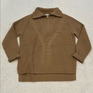 Tuckernuck Camel Quarter Zip Estella Wool Sweater size XS Cable Knit Detail